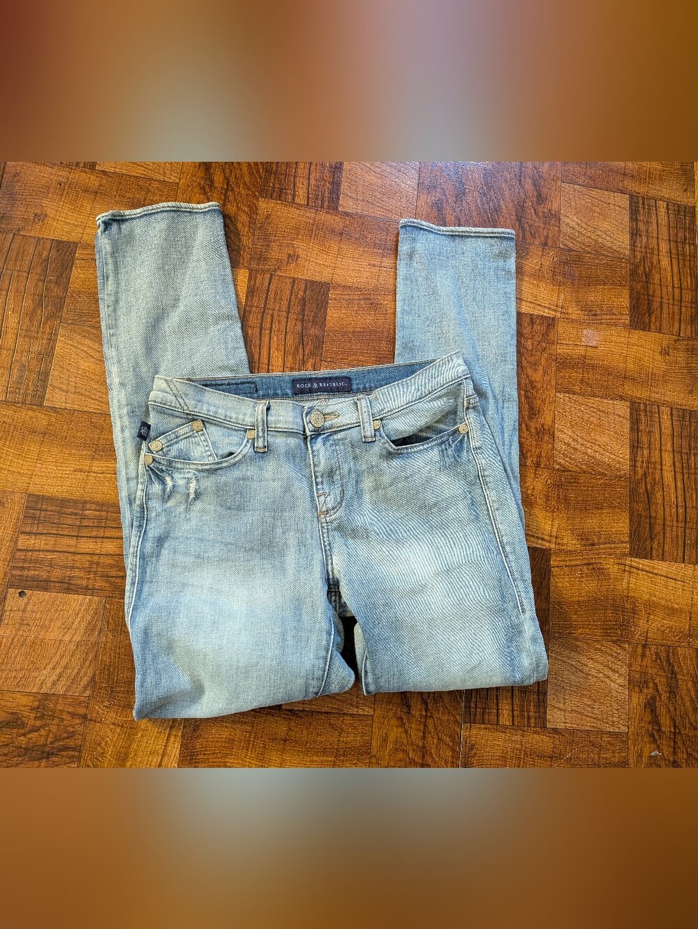 Rock & Republic Berlin Light Wash Blue Jeans Distressed Size 10 M